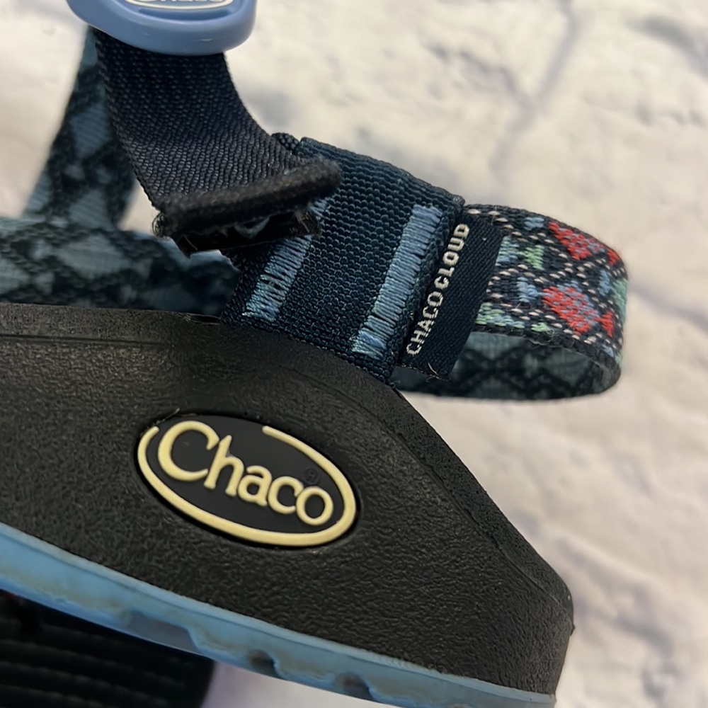 Chaco Women's Black Sandals with Teal and Coral Patterned Straps - Picture 5 of 7